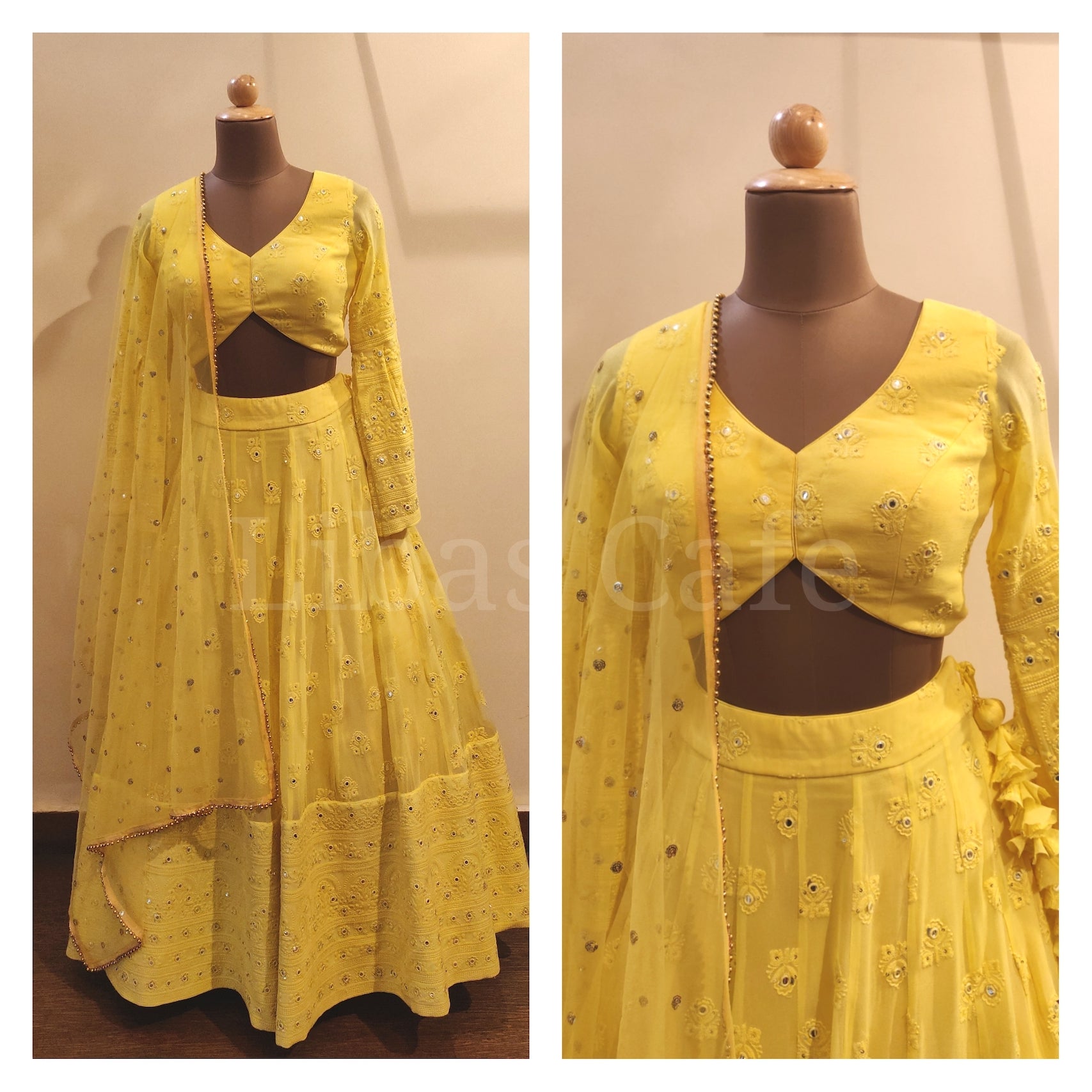 Yellow Lakhnavi Lehenga With High Low Blouse
